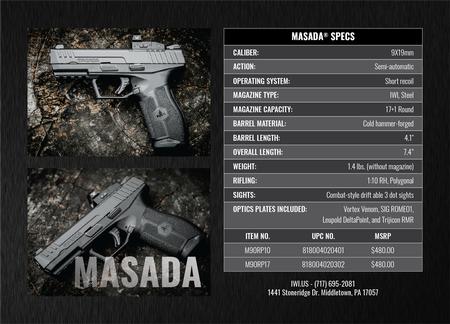 MASADA 9mm Pistol - Optics Ready Non LE/MIL