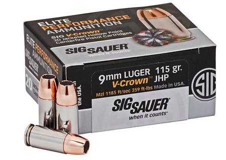 SIG 9MM, 115GR, Elite V-Crown, JHP 20 COUNT