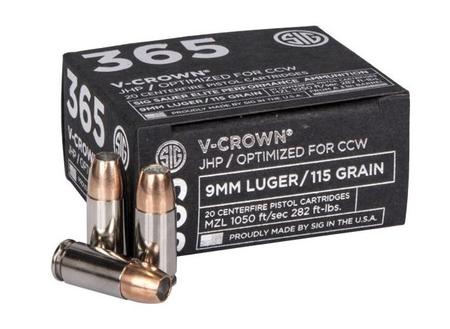 SIG 9MM, 115GR, Elite V-Crown, 365 JHP 20 COUNT